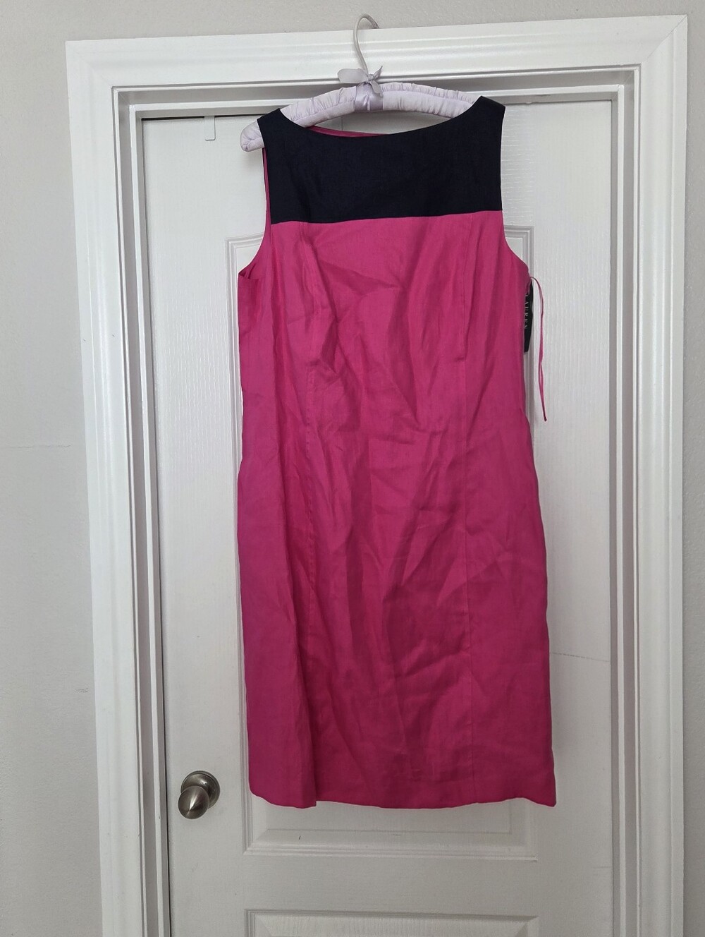 Lauren Ralph Lauren Linen Pink Amd Navy Color Block Sheath Dress Size 16 BNWT